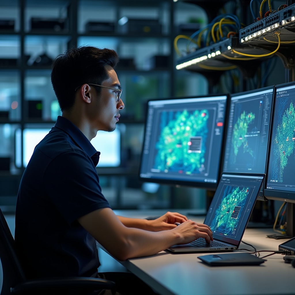 Network specialist configuring smart building systems